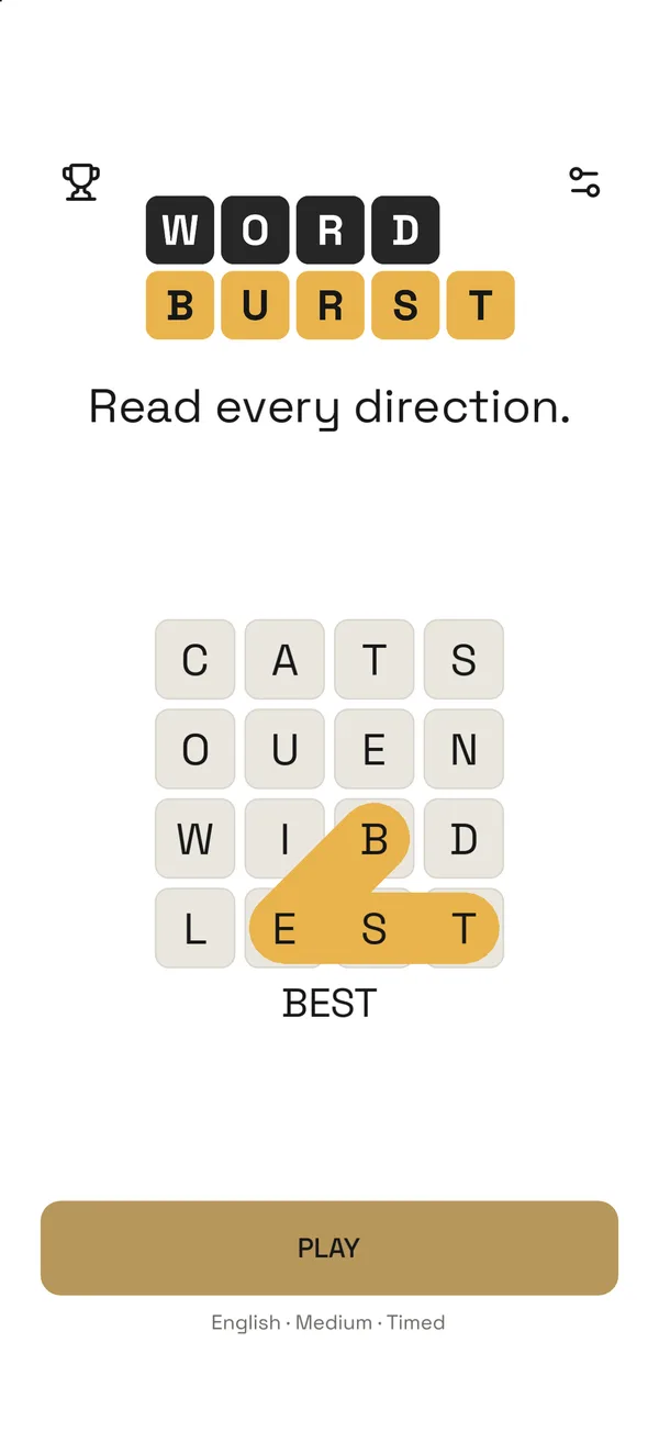WordBurst, screen 1